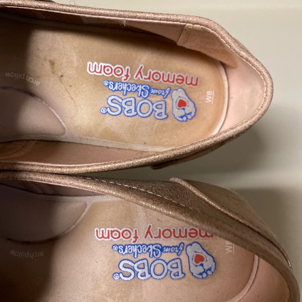 BOBS SKECHERS Highlights-City Glam Rose Gold Espadrille Wedge Women's Size 8 - Picture 6 of 8